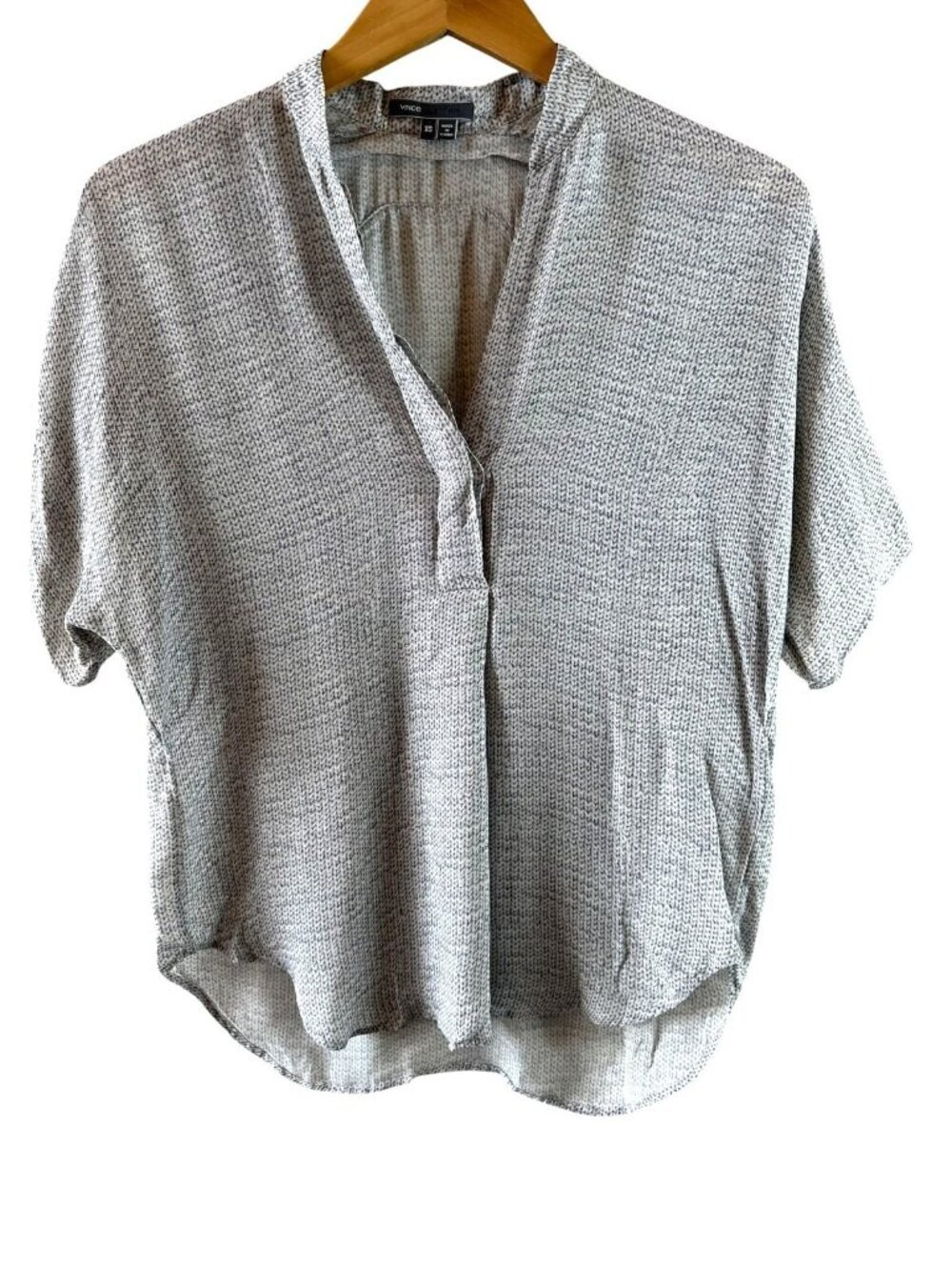 Vince Gray Printed Silk Popover Blouse Relaxed Minimalist Top Size XS - Picture 2 of 6